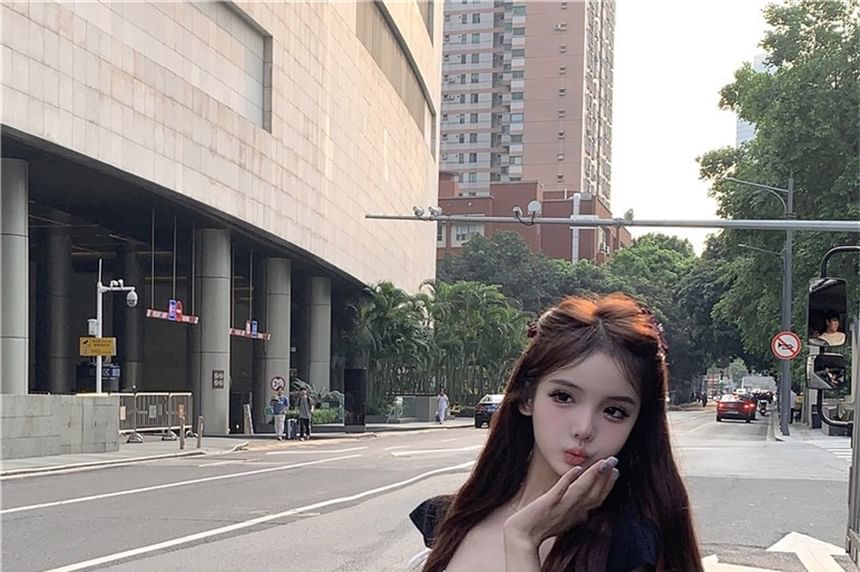 Slim Fit T-Shirt Trim Cap-Sleeve Contrast Bow Crop