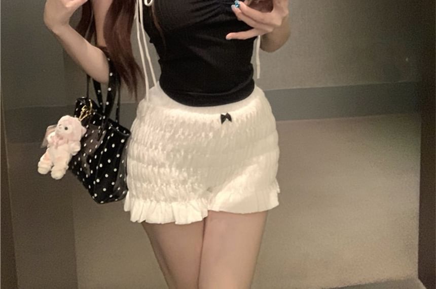 Slim Fit T-Shirt Trim Cap-Sleeve Contrast Bow Crop