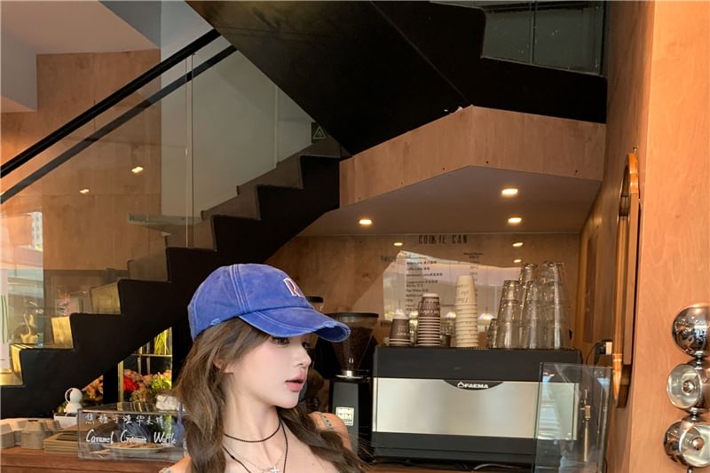 Waist Top Denim Studded + Button Camisole Crop Fit Slim Set: Skirt Belted High Mini Halter Frayed Pencil