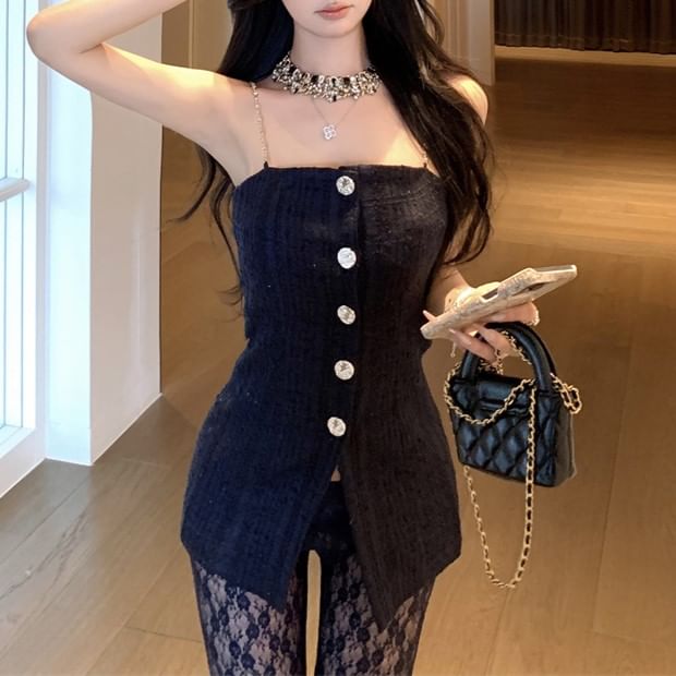 Lace / Pants Slim Floral Camisole Bootcut Plain Button Fit Top