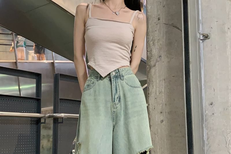 Leg Washed High Jeans Ripped Wide Rise