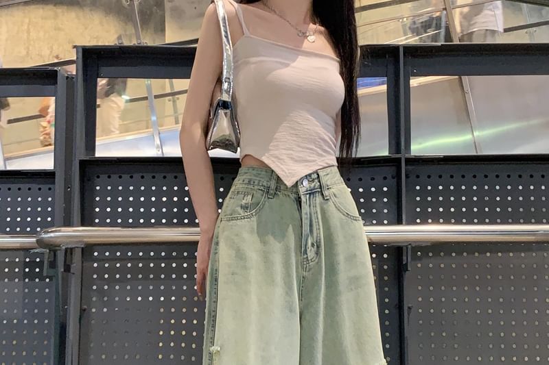 Leg Washed High Jeans Ripped Wide Rise