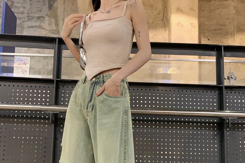 Leg Washed High Jeans Ripped Wide Rise