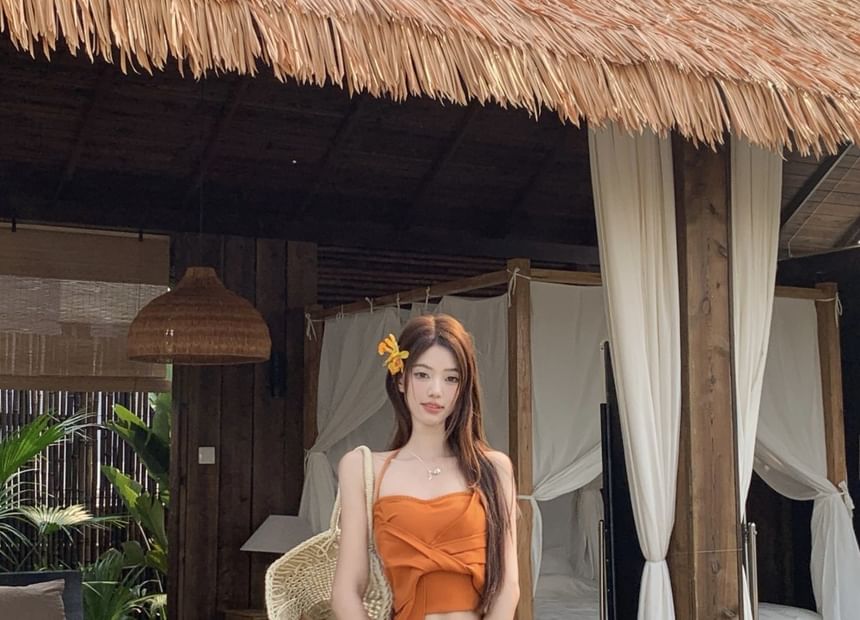 / Fit Crop Tie Slim Top Knot Rise A-Line Skirt Halter Mid Plain Cami Wrap Maxi Dye