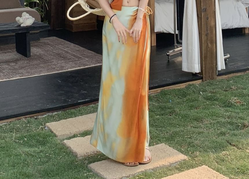 / Fit Crop Tie Slim Top Knot Rise A-Line Skirt Halter Mid Plain Cami Wrap Maxi Dye