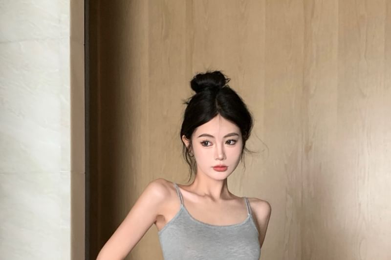 Mini Fit Elastic Melange / Skirt Pencil Crop Top Waist Slim Set Cardigan Camisole Drawstring