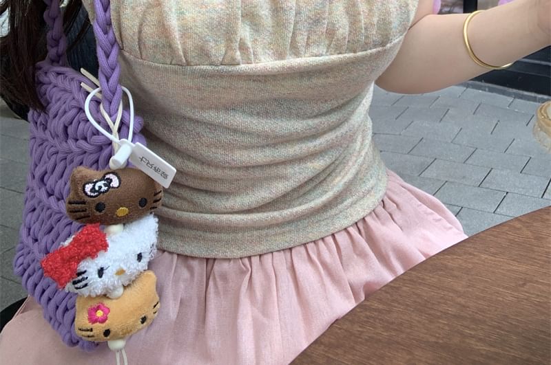 Short-Sleeve Bow Slim Trim Neck Ruffle Square Fit T-Shirt