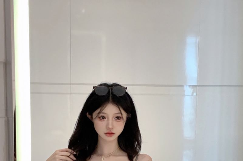 Mini Spaghetti Dress Print Bodycon Strap Lace Trim