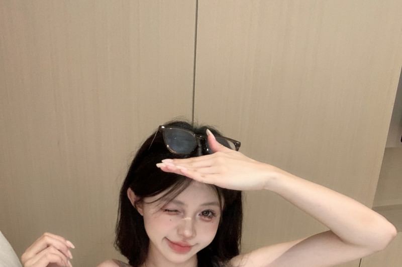 Mini Spaghetti Dress Print Bodycon Strap Lace Trim