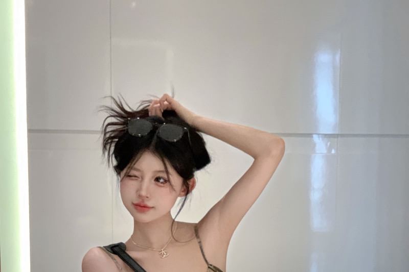 Mini Spaghetti Dress Print Bodycon Strap Lace Trim