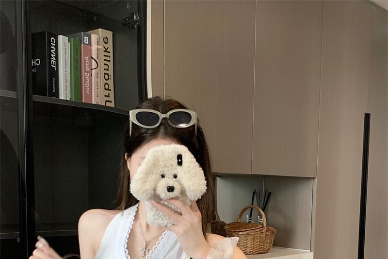 Plain Top V-Neck Trim Lace Slim Button Fit Tank