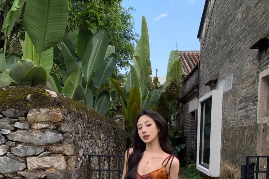 Tie Top Camisole Asymmetrical Long Dye