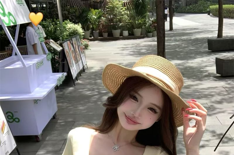 Neck Short-Sleeve A-Line Floral Elastic T-Shirt Skirt Fit Scoop Waist Midi Slim / Bow