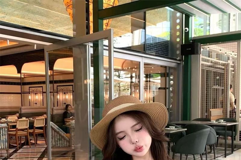 Neck Short-Sleeve A-Line Floral Elastic T-Shirt Skirt Fit Scoop Waist Midi Slim / Bow