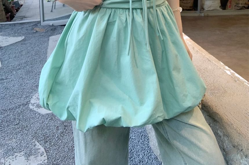 A-Line V-Neck Hem Mini Plain Halter Bubble Bow Skirt