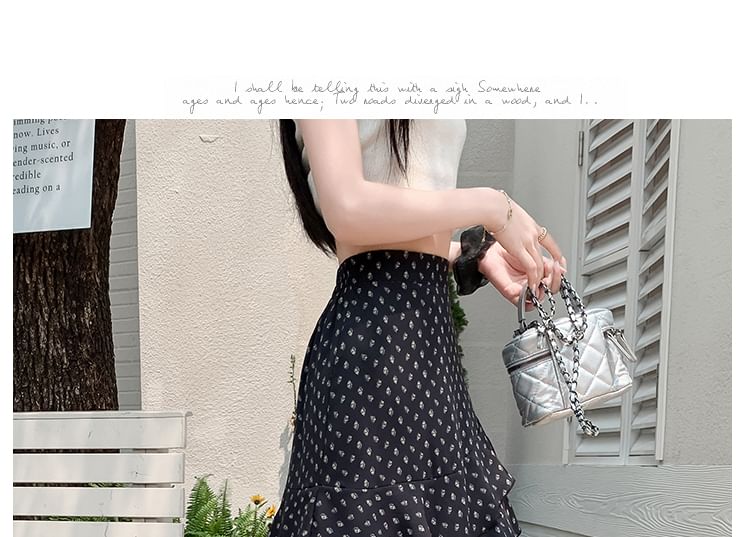 Midi Tiered Waist Skirt Floral A-Line High Asymmetrical