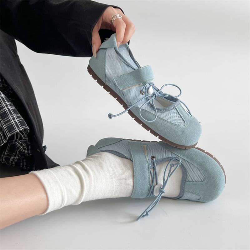 Adhesive Mary Panel Faux Leather Mesh Shoes Strap Jane
