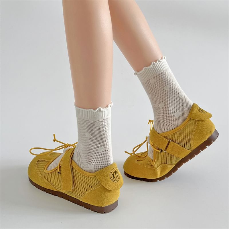 Adhesive Mary Panel Faux Leather Mesh Shoes Strap Jane