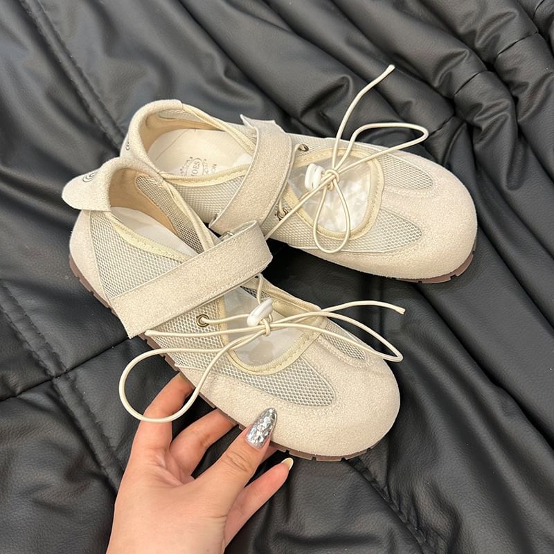 Adhesive Mary Panel Faux Leather Mesh Shoes Strap Jane