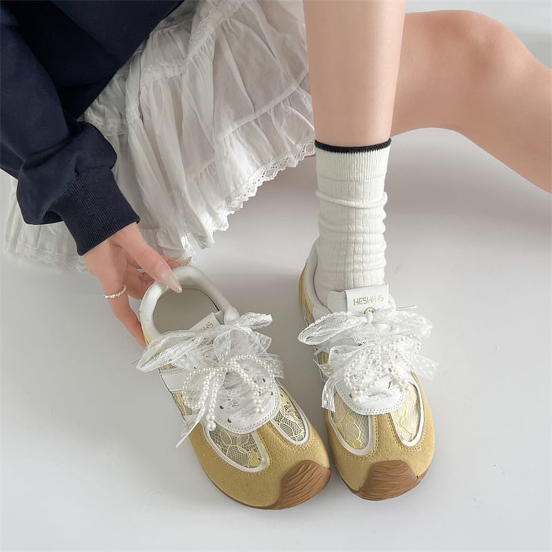 Faux Leather Wedge Panel Hidden Lace Sneakers Lace-Up