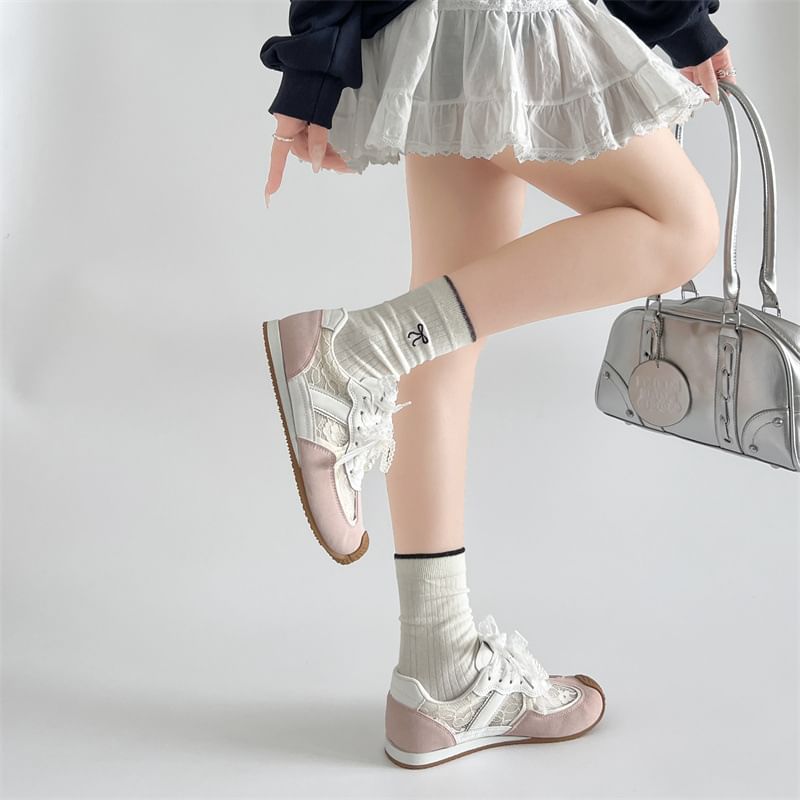 Faux Leather Wedge Panel Hidden Lace Sneakers Lace-Up