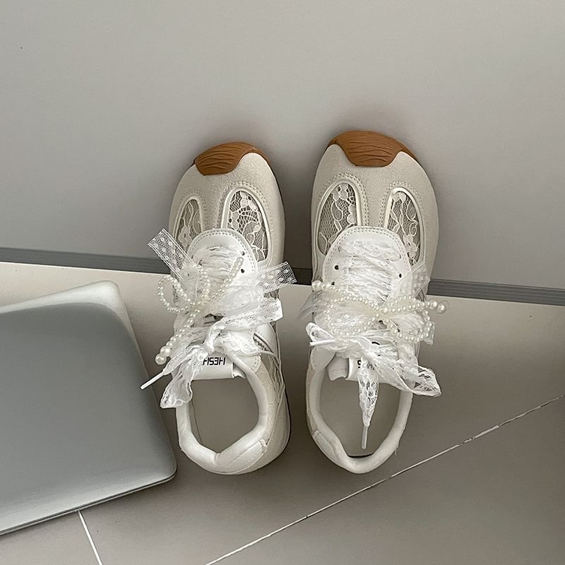 Faux Leather Wedge Panel Hidden Lace Sneakers Lace-Up