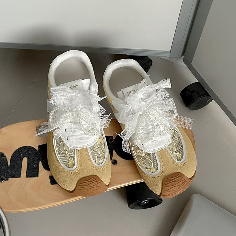 Faux Leather Wedge Panel Hidden Lace Sneakers Lace-Up