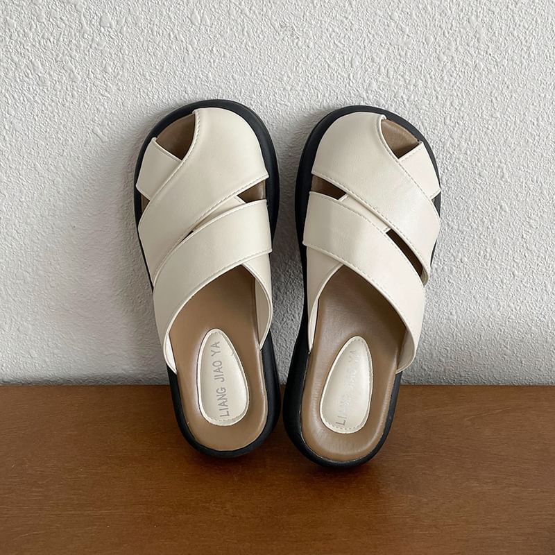 Leather Platform Cutout Sandals Plain Faux