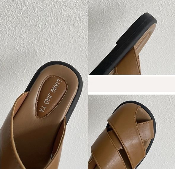 Leather Platform Cutout Sandals Plain Faux