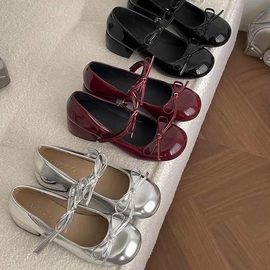 Bow Faux Leather Chunky Pumps Heel Jane Mary