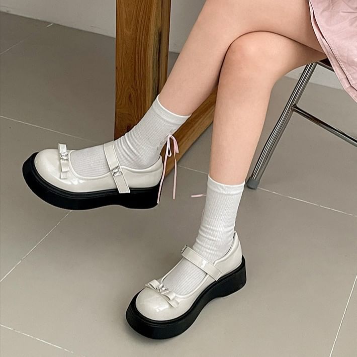 Butterfly Shoes Platform Leather Mary Patent Bow Jane