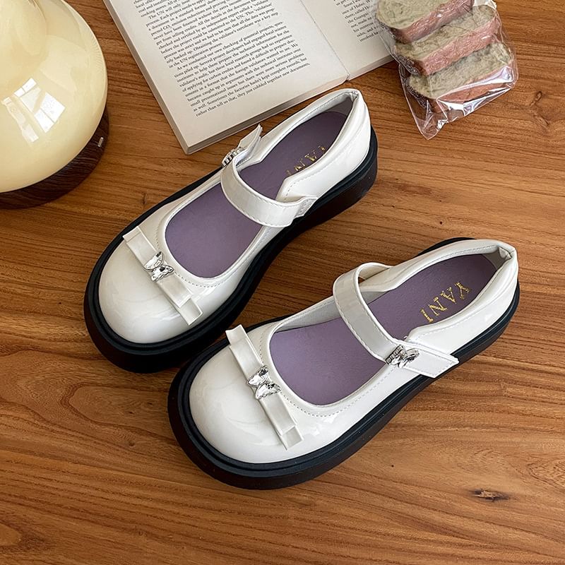 Butterfly Shoes Platform Leather Mary Patent Bow Jane