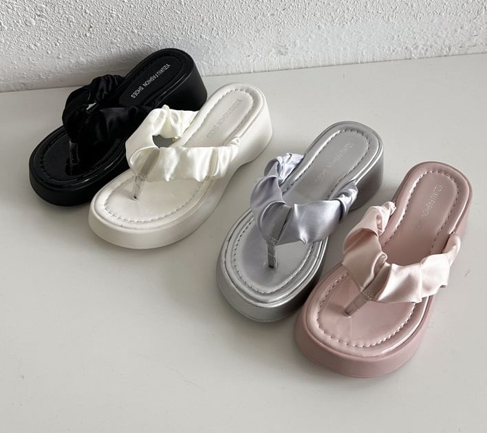 Ruched Thong Sandals Platform