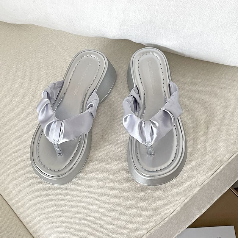 Ruched Thong Sandals Platform
