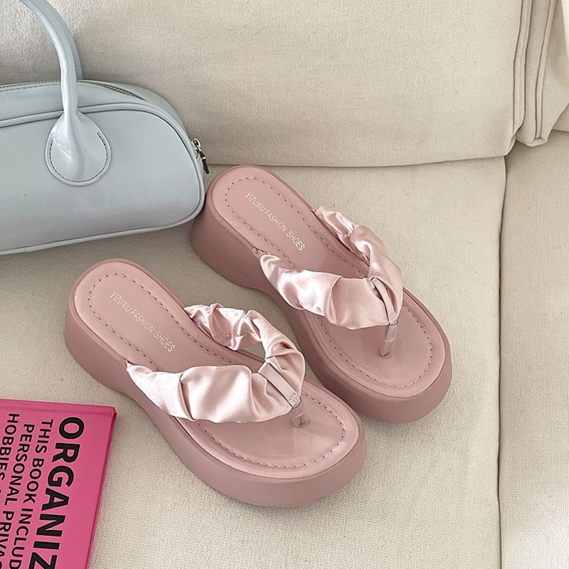Ruched Thong Sandals Platform
