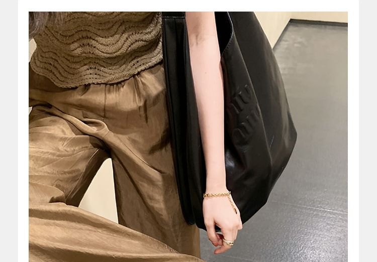 Ruched Loop Faux Leather Square Slide Toe Sandals