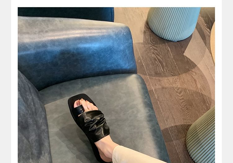 Ruched Loop Faux Leather Square Slide Toe Sandals