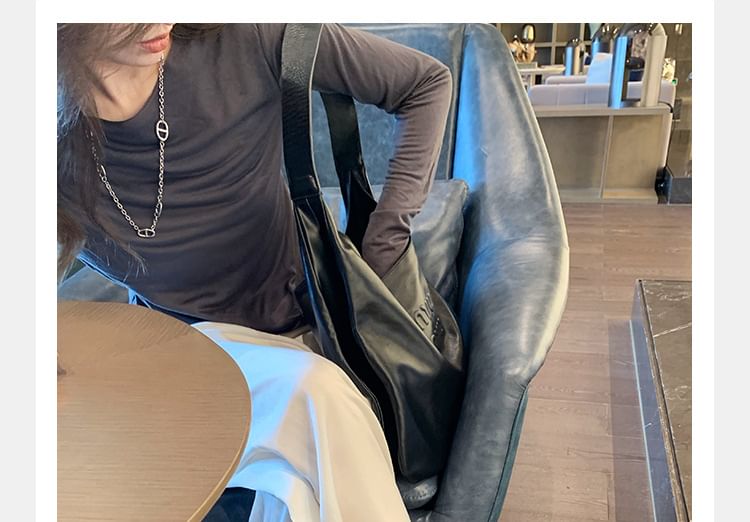 Ruched Loop Faux Leather Square Slide Toe Sandals