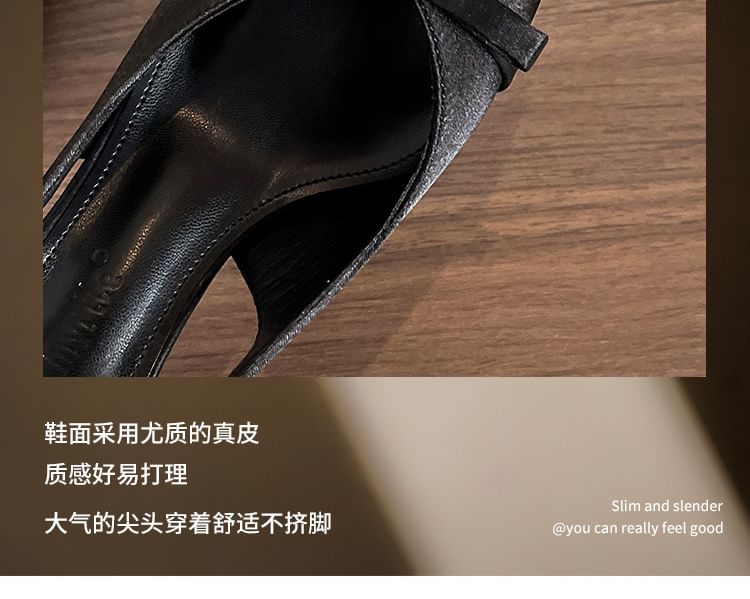 Satin High Sandals Heel Bow Toe Pointed Slingback