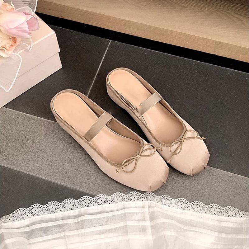 Mary Satin Mules Hidden Jane Bow Toe Wedge Round