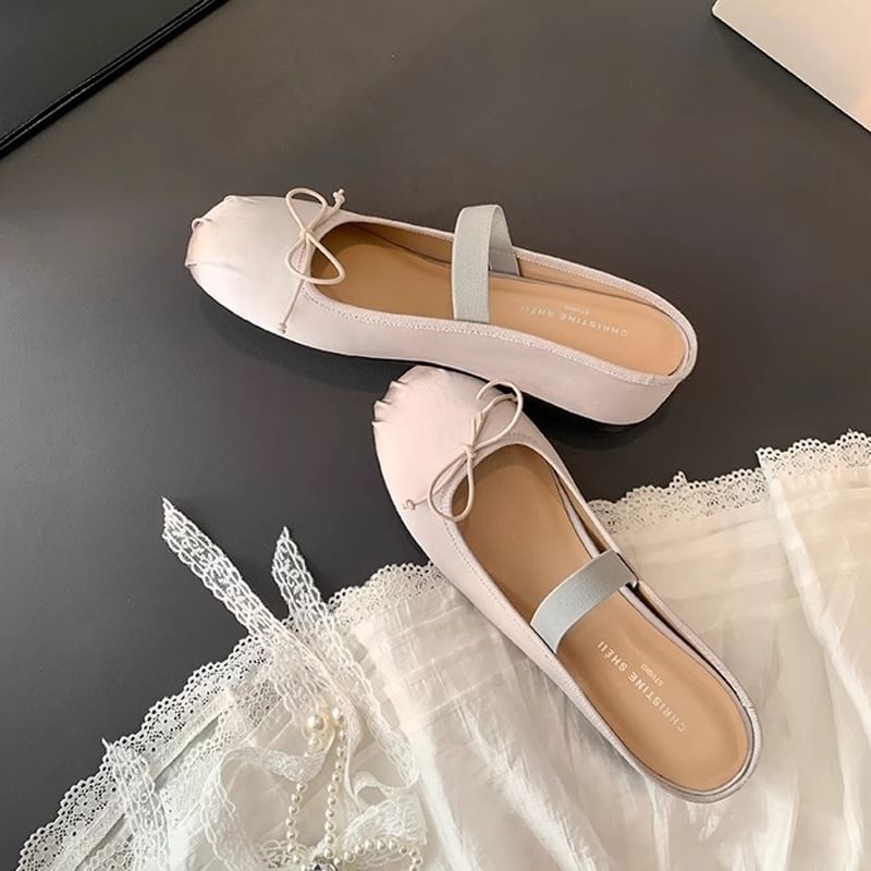 Mary Satin Mules Hidden Jane Bow Toe Wedge Round
