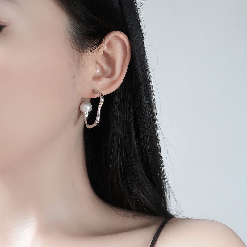 Faux Pearl Open Irregular Alloy Hoop Earring