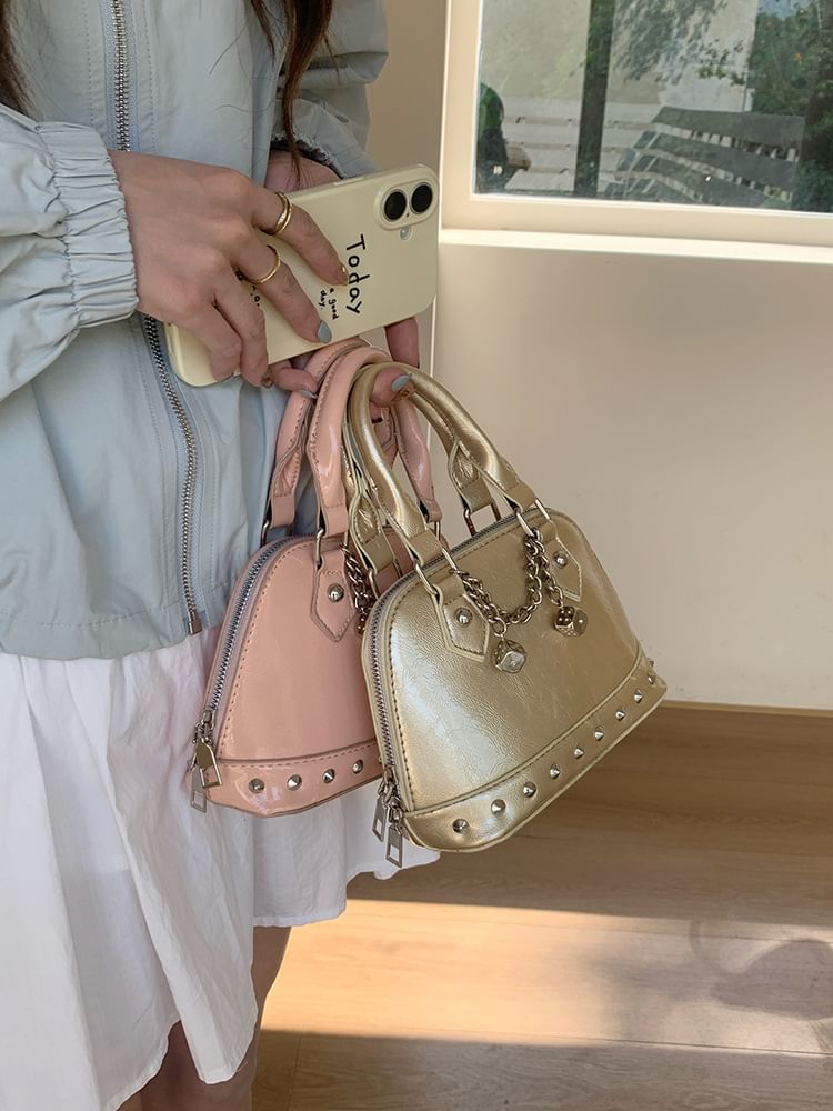 Bag Faux Leather Studded Crossbody