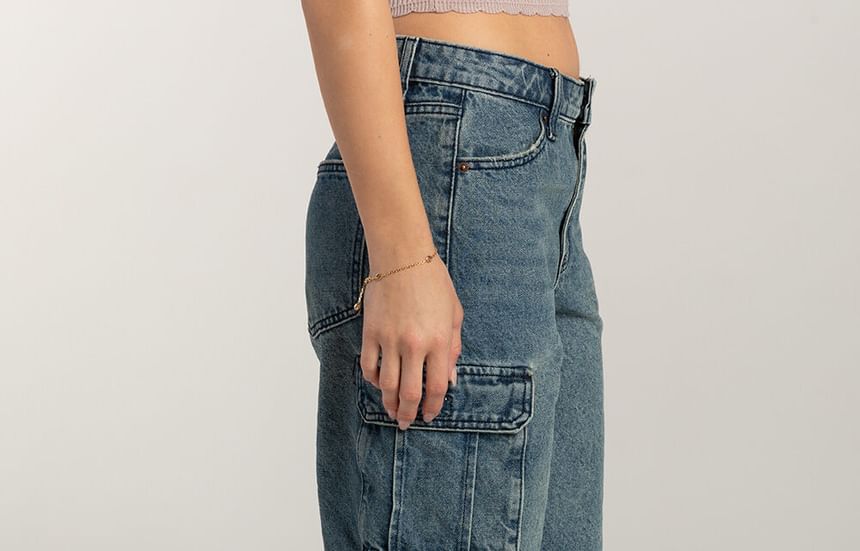 Washed Wide-Leg Pocket Denim Low Waist Shorts