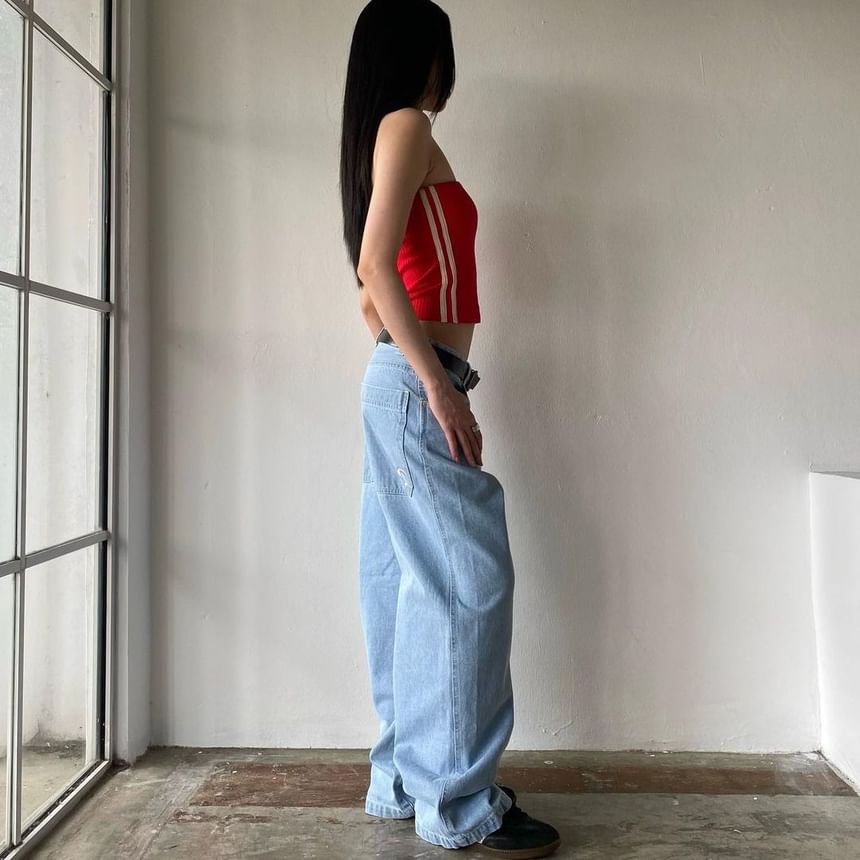 Low Washed Rise Jeans Wide-Leg Loose-Fit