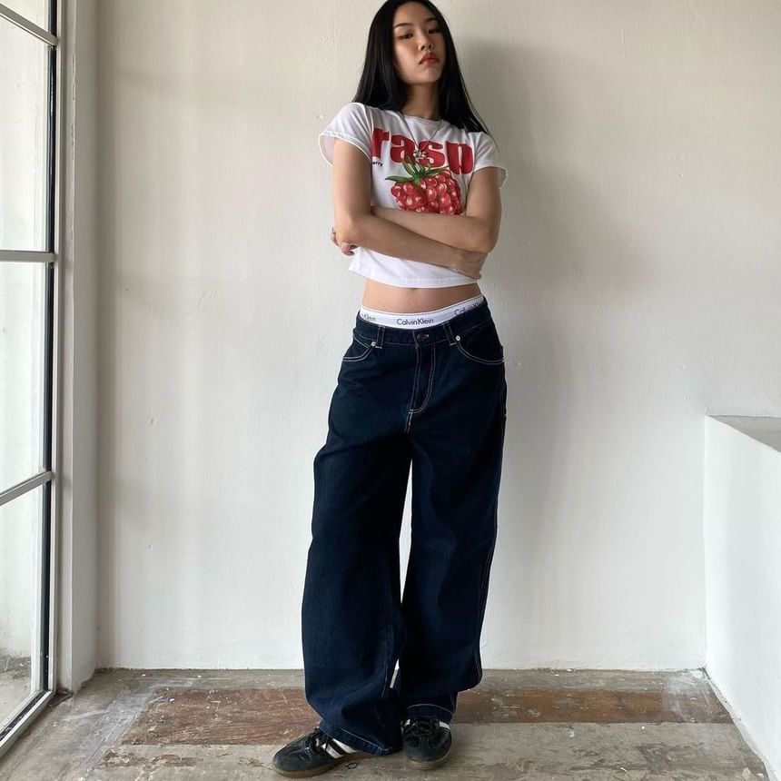Low Washed Rise Jeans Wide-Leg Loose-Fit