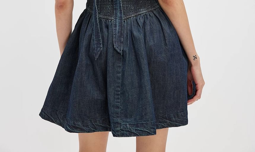 Square-Neck Slim-Fit Denim Dress Sleeveless Washed Mini