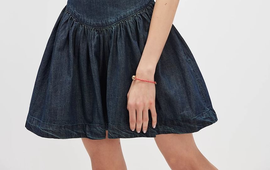 Sleeveless Mini Square-Neck Washed Dress Slim-Fit Denim