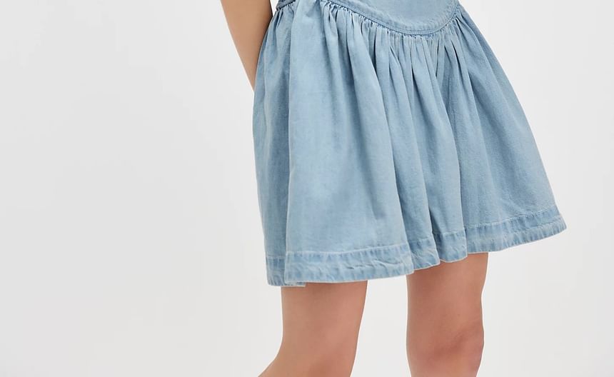 Sleeveless Mini Square-Neck Washed Dress Slim-Fit Denim