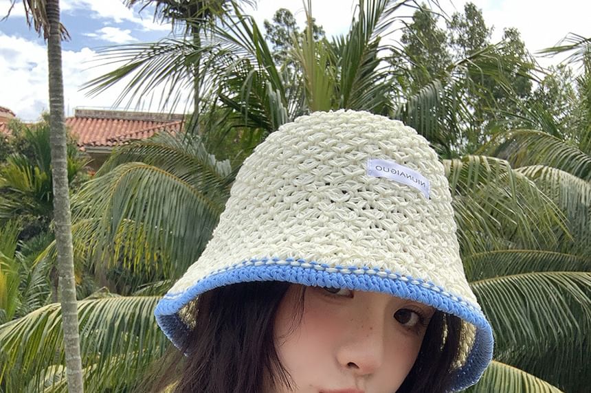 Applique Contrast Bucket Lettering Hat Knit Trim